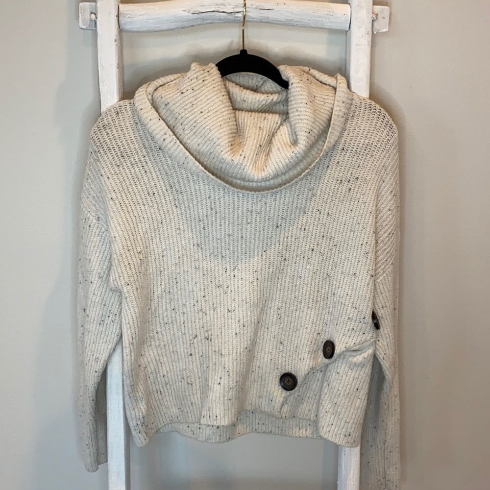 Yet Again | Cowl neck sweater | Cream with flecks of blue and gold | Size Small